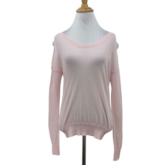 Cabi Gossamer Pullover Sweater Women XS Pink Mesh Boat Neck Drop Shoulder Sleeve - Picture 1 of 10